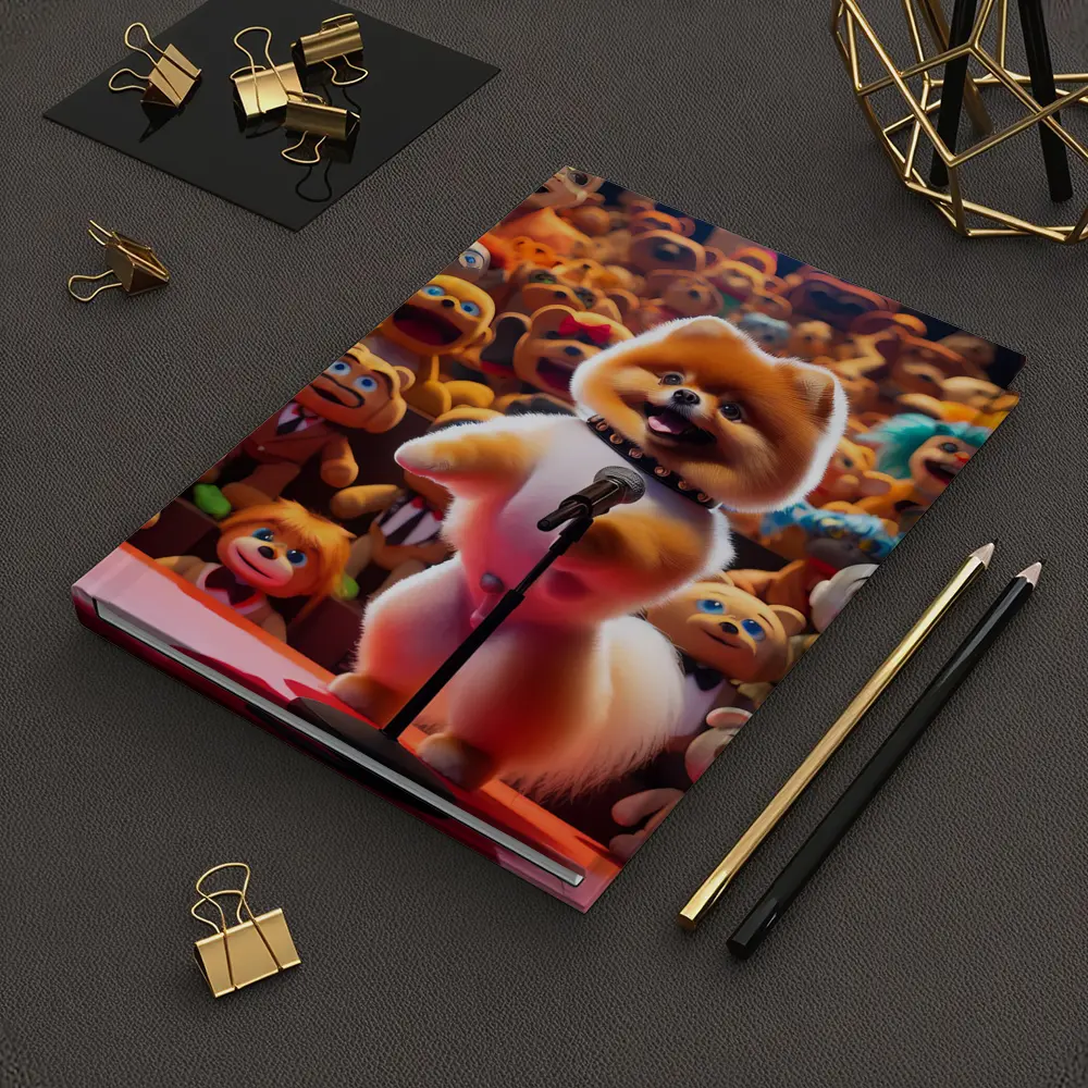 Pomeranian On Stage With Toy Crowd – Notebooks