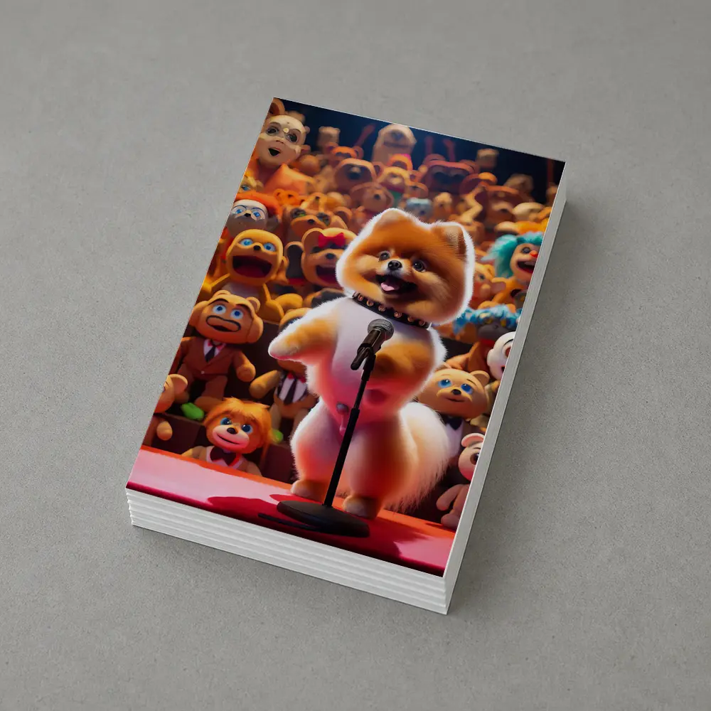 Pomeranian On Stage With Toy Crowd – Postcards