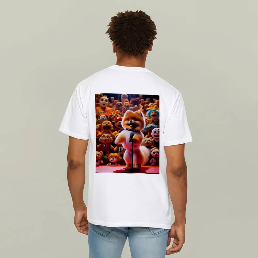 Pomeranian On Stage With Toy Crowd – T-Shirts