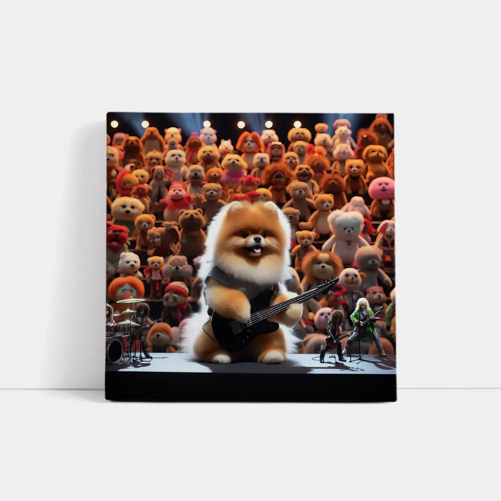 Pomeranian Dog Rocking Guitar On Stage – Wall Art