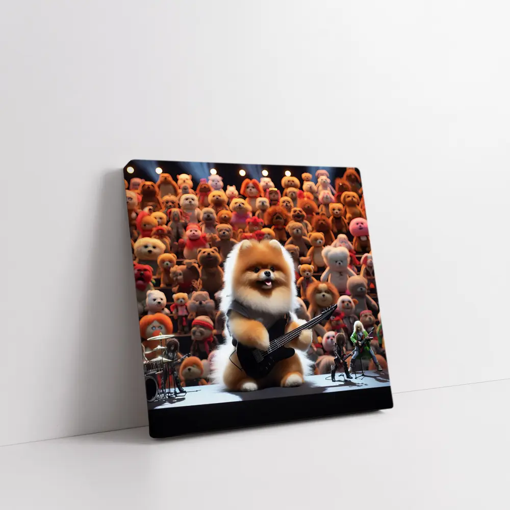 Pomeranian Dog Rocking Guitar On Stage – Wall Art