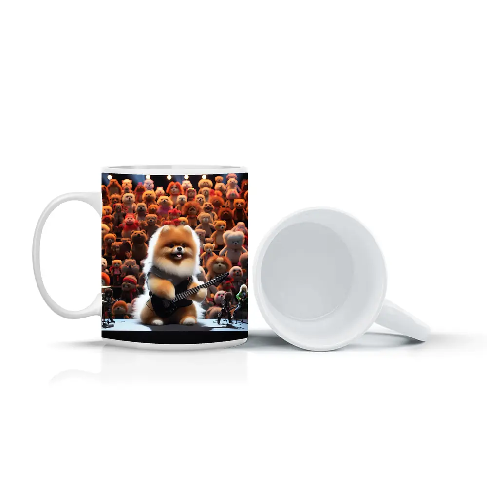 Pomeranian Dog Rocking Guitar On Stage – Mugs