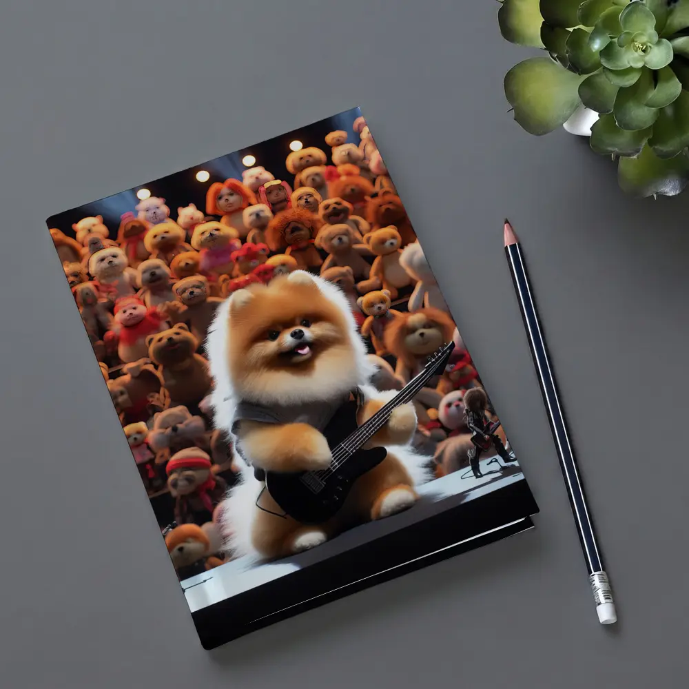 Pomeranian Dog Rocking Guitar On Stage – Notebooks