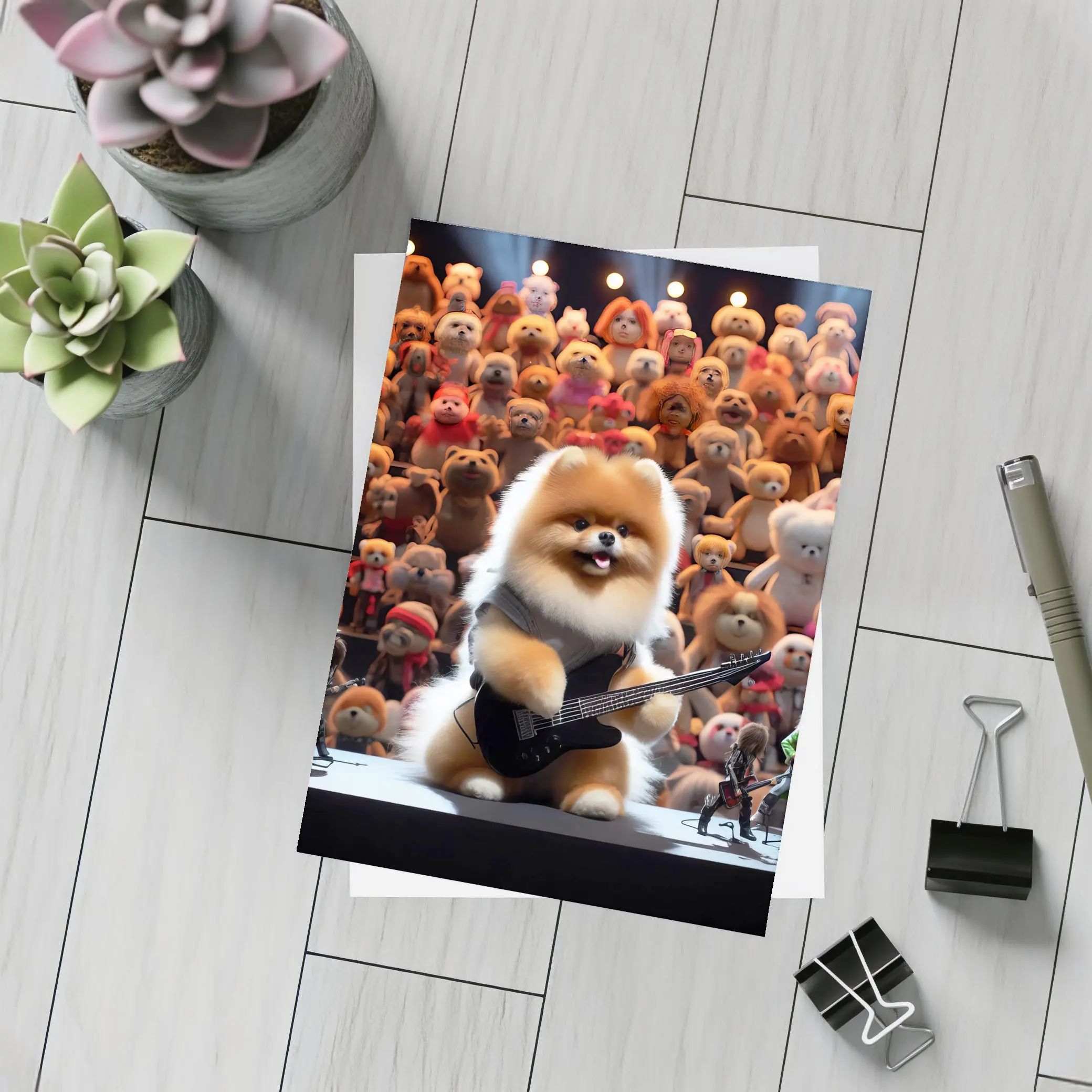 Pomeranian Dog Rocking Guitar On Stage – Postcards