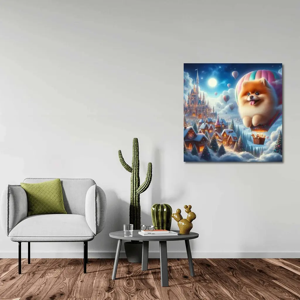 Pomeranian Hot Air Balloon Winter Fantasy Castle – Wall Art