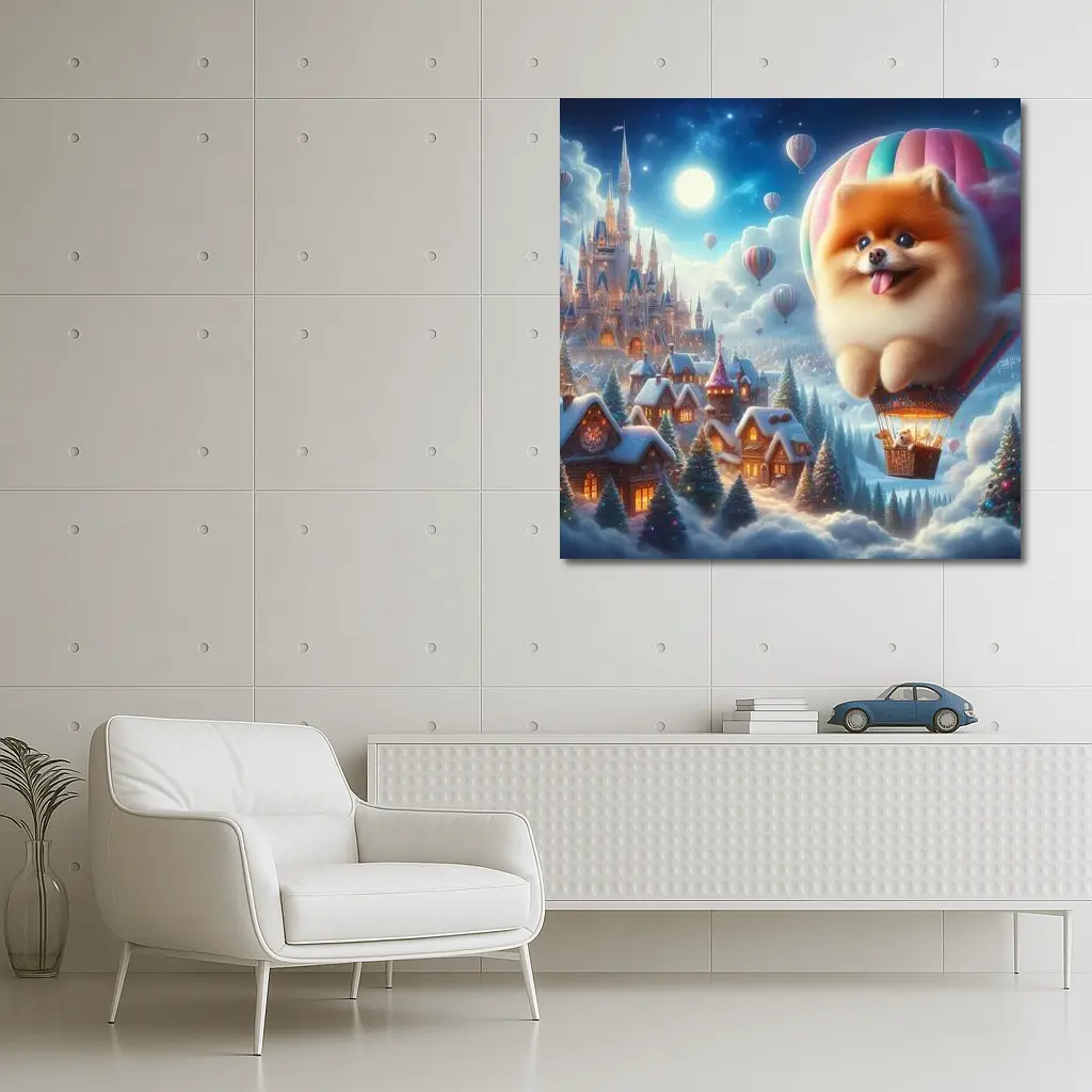 Pomeranian Hot Air Balloon Winter Fantasy Castle – Wall Art