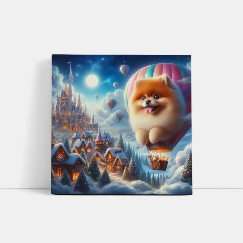 Pomeranian Hot Air Balloon Winter Fantasy Castle – Wall Art