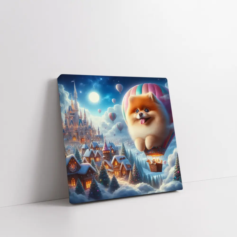 Pomeranian Hot Air Balloon Winter Fantasy Castle – Wall Art
