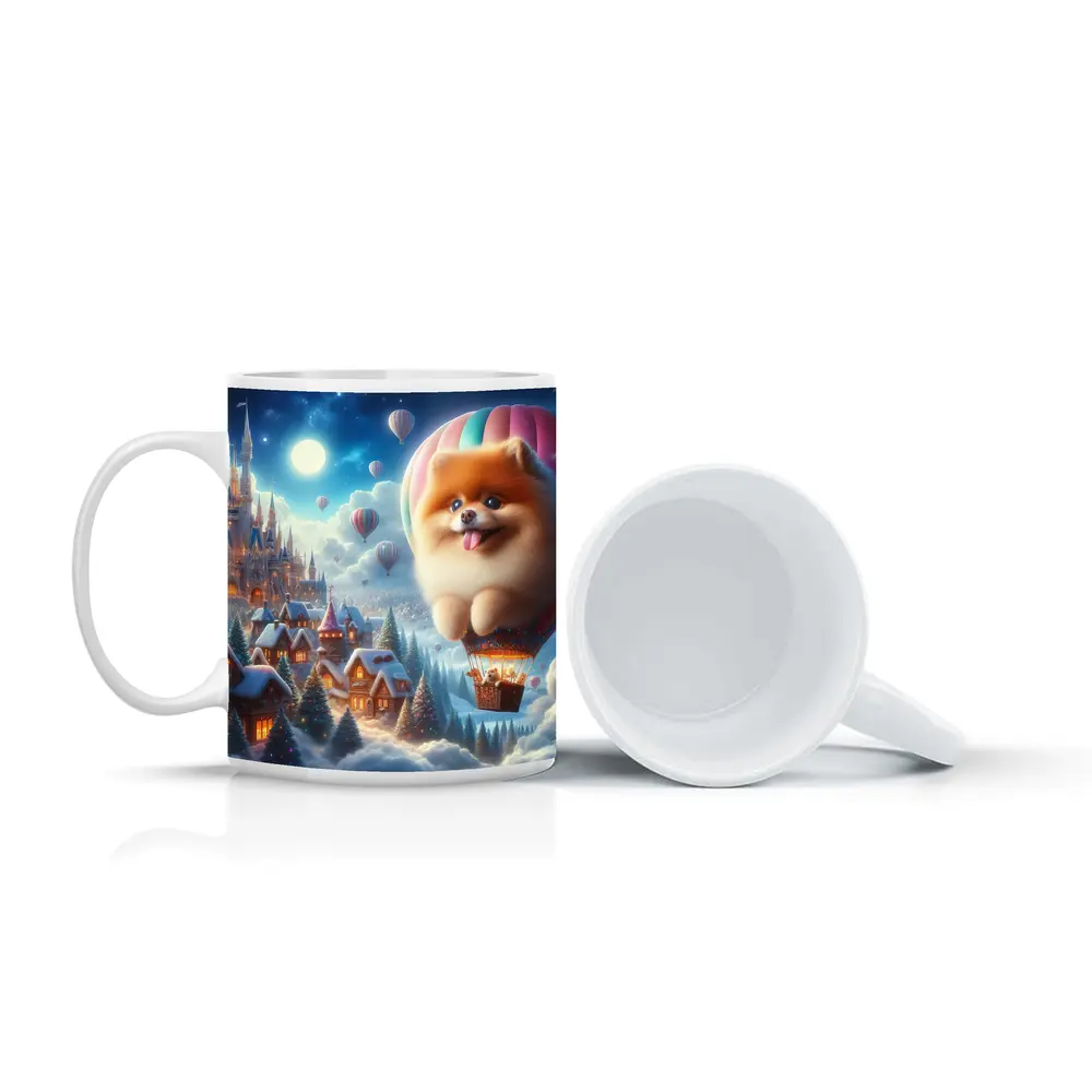 Pomeranian Hot Air Balloon Winter Fantasy Castle – Mugs