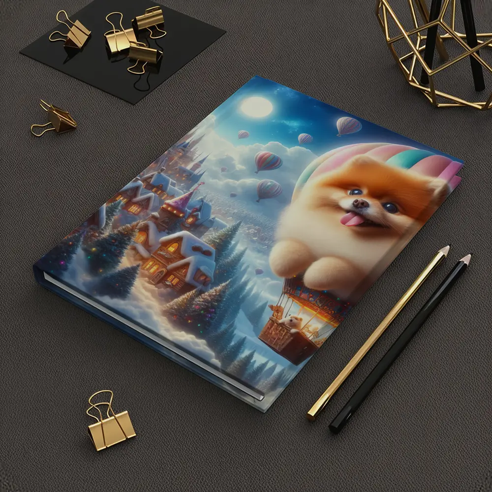 Pomeranian Hot Air Balloon Winter Fantasy Castle – Notebooks