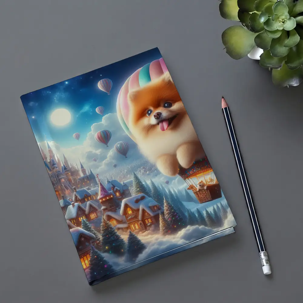 Pomeranian Hot Air Balloon Winter Fantasy Castle – Notebooks