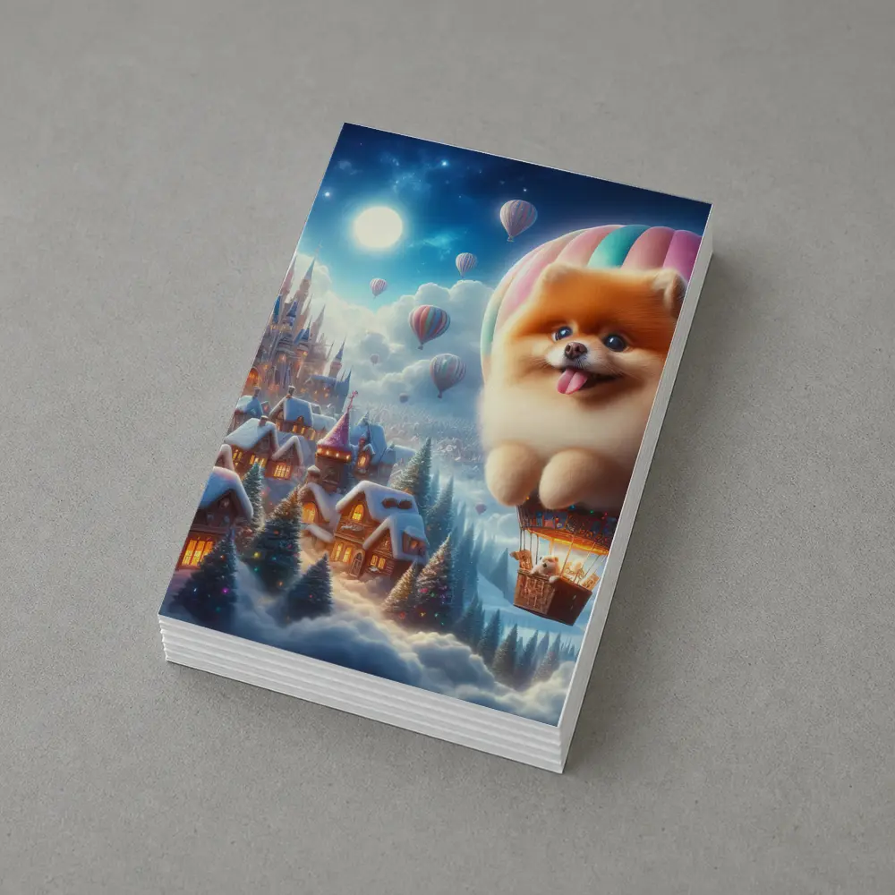 Pomeranian Hot Air Balloon Winter Fantasy Castle – Postcards