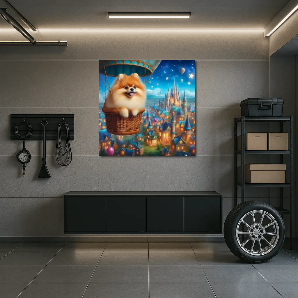 Pomeranian Dog Hot Air Balloon Fantasy City – Wall Art
