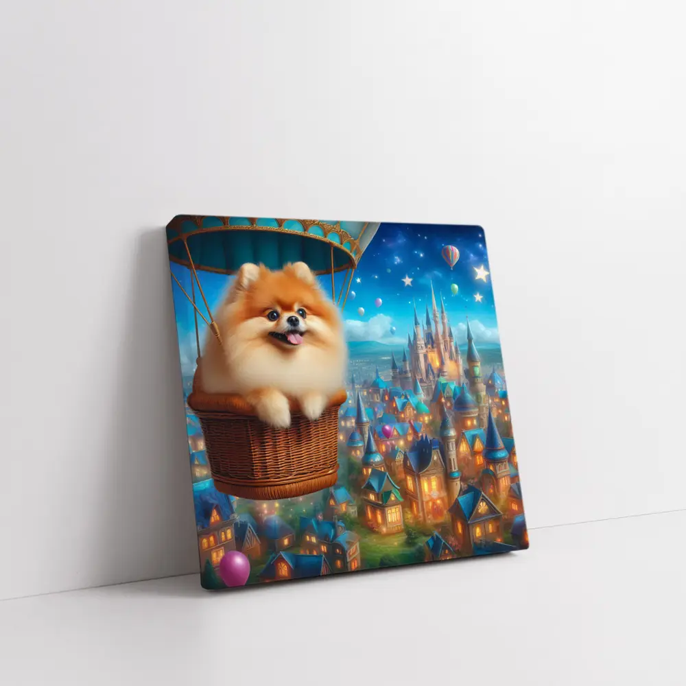 Pomeranian Dog Hot Air Balloon Fantasy City – Wall Art