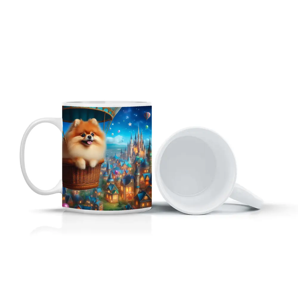 Pomeranian Dog Hot Air Balloon Fantasy City – Mugs