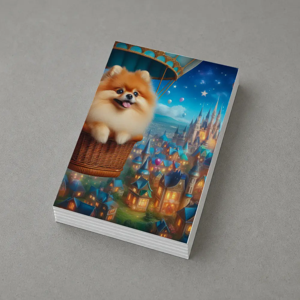 Pomeranian Dog Hot Air Balloon Fantasy City – Postcards