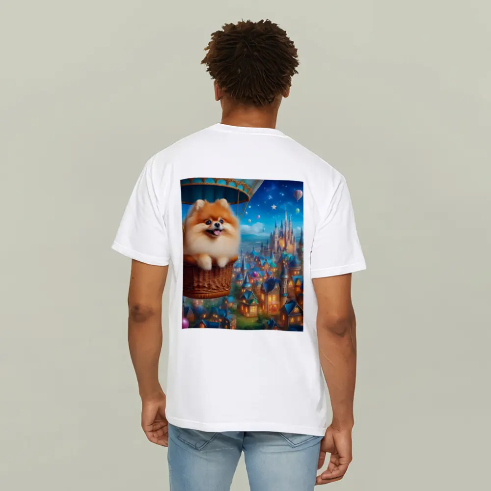 Pomeranian Dog Hot Air Balloon Fantasy City – T-Shirts