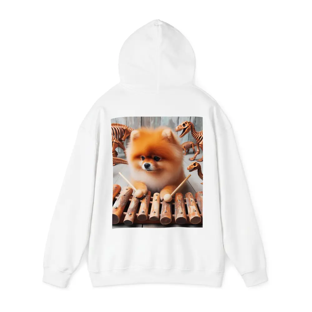 Pomeranian Dog Playing Xylophone With Dinosaur Skeletons – Hoodies
