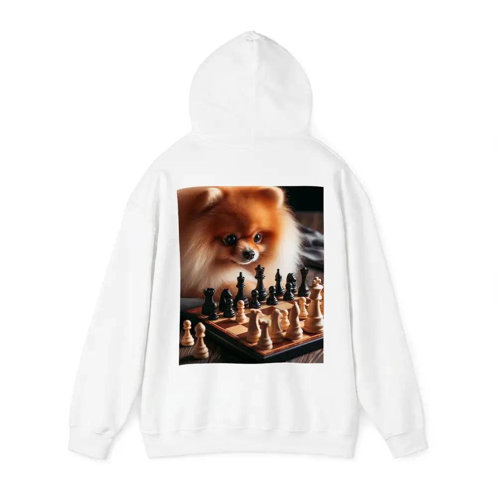 Pomeranian Dog Playing Chess on Wood – Hoodies