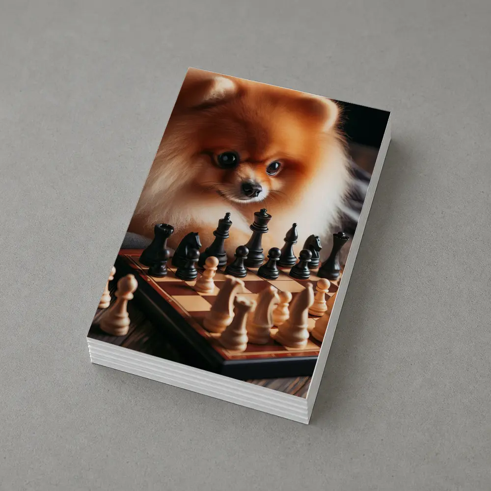 Pomeranian Dog Playing Chess on Wood – Postcards