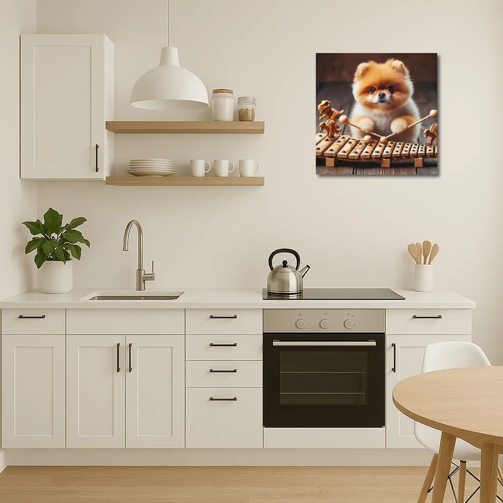 Pomeranian Playing Xylophone With Dinosaur Toys – Wall Art