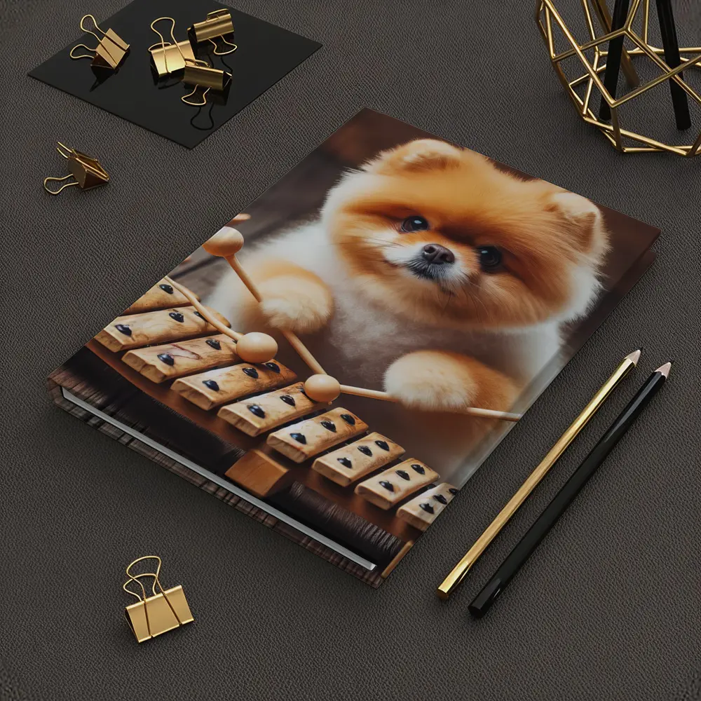 Pomeranian Playing Xylophone With Dinosaur Toys – Notebooks