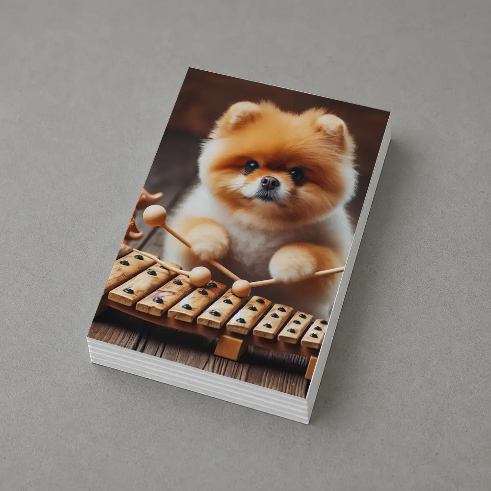 Pomeranian Playing Xylophone With Dinosaur Toys – Postcards