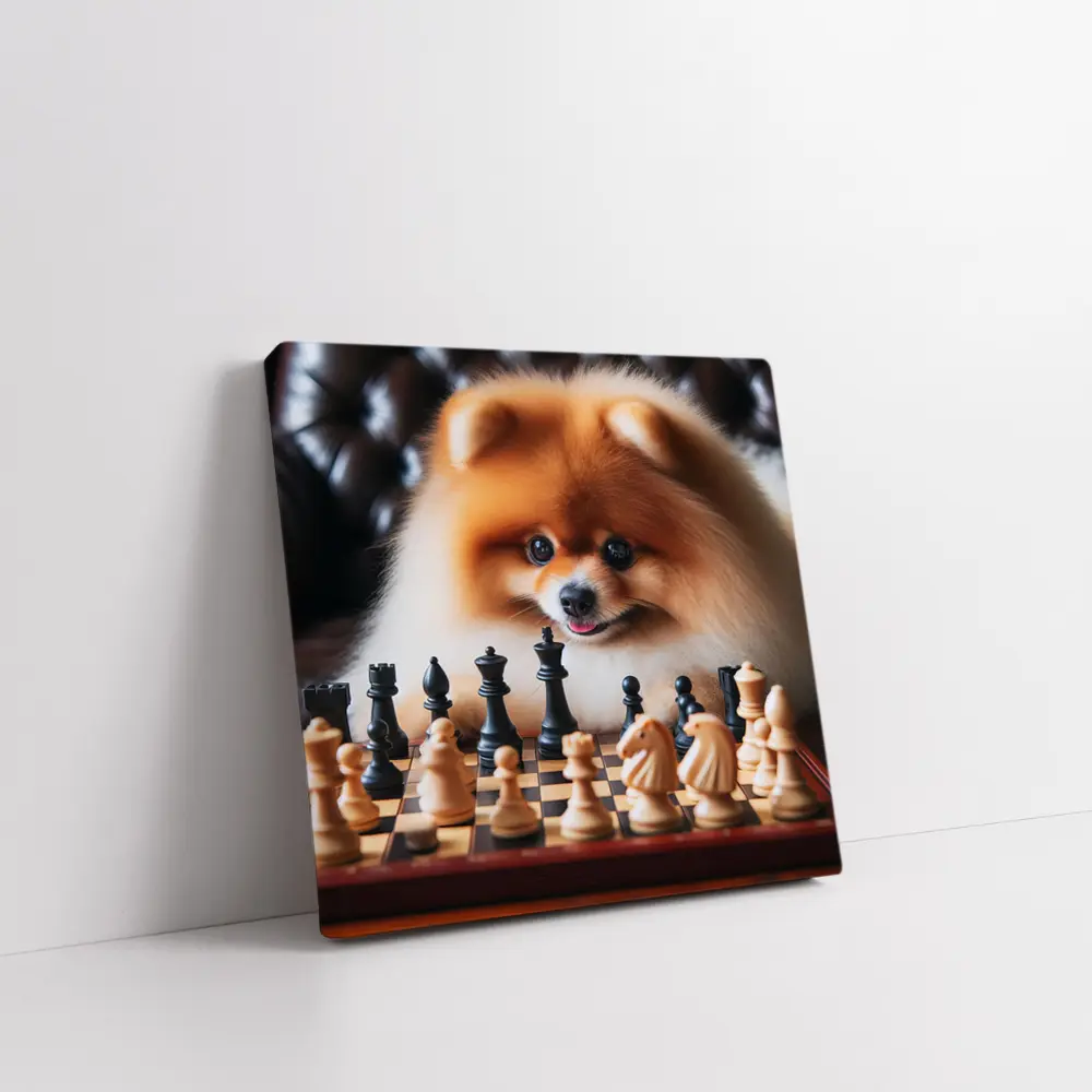 Pomeranian Dog Playing Chess Board Game – Wall Art