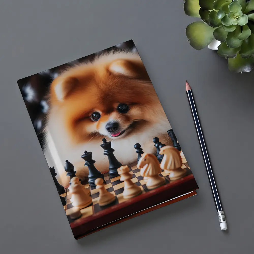 Pomeranian Dog Playing Chess Board Game – Notebooks