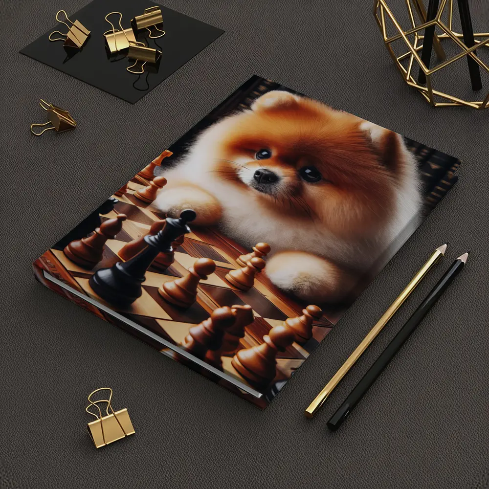 Pomeranian Dog Playing Chess Library Background – Notebooks