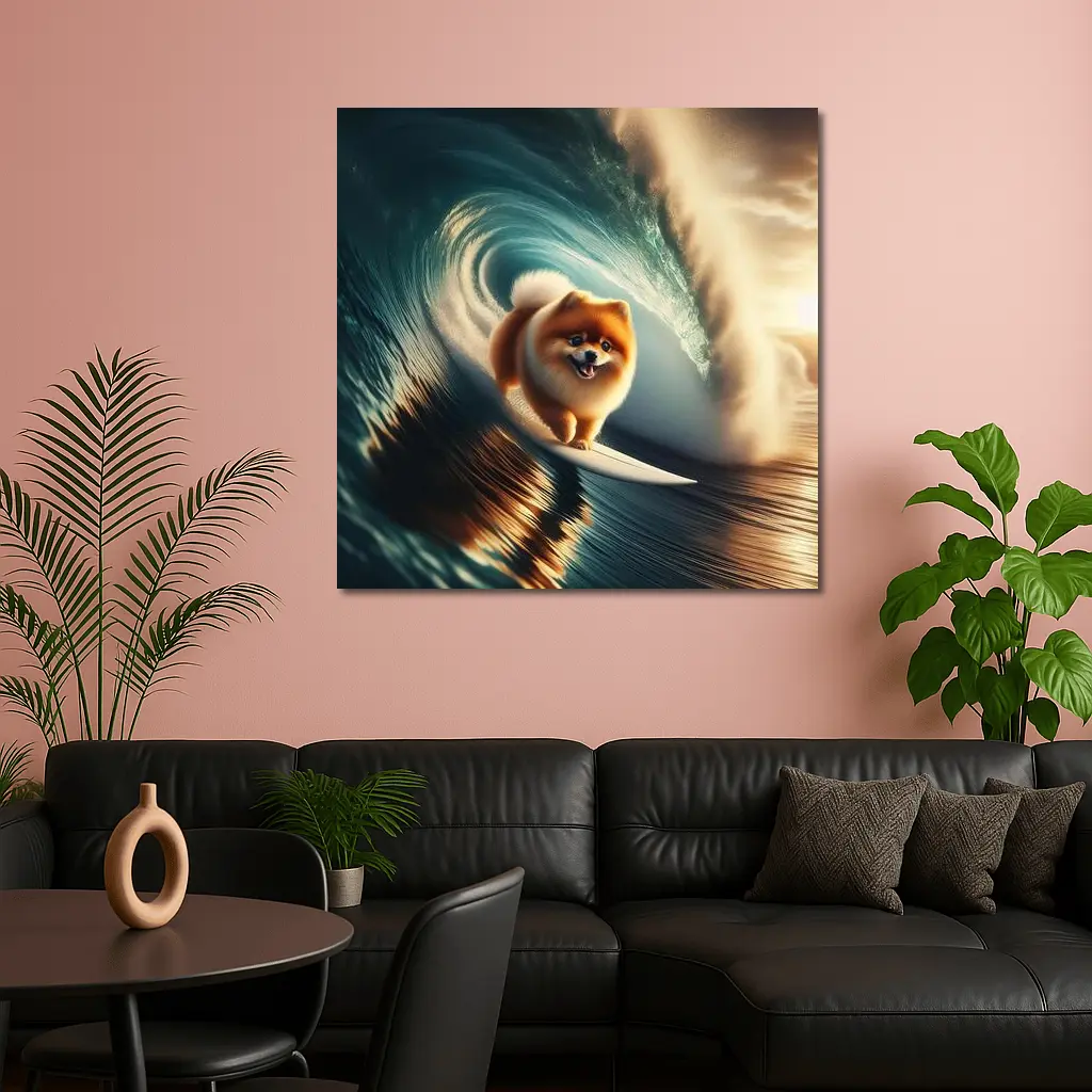 Pomeranian Surfing Barrel Wave Ocean – Wall Art