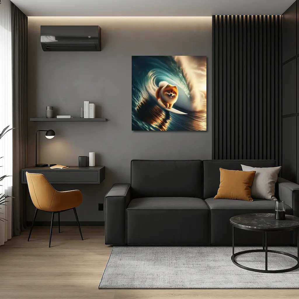 Pomeranian Surfing Barrel Wave Ocean – Wall Art