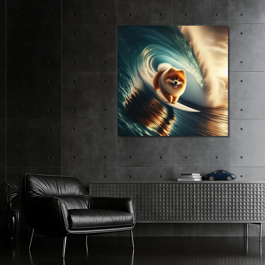 Pomeranian Surfing Barrel Wave Ocean – Wall Art