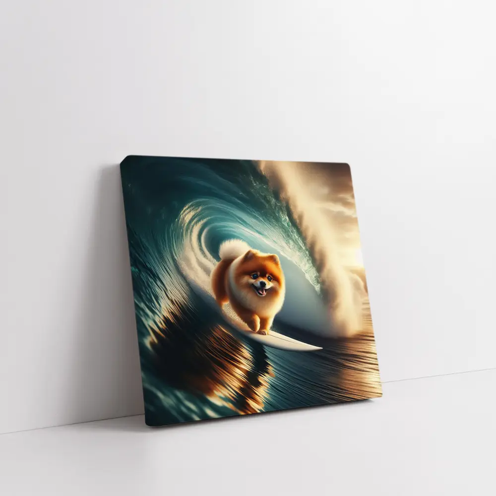 Pomeranian Surfing Barrel Wave Ocean – Wall Art