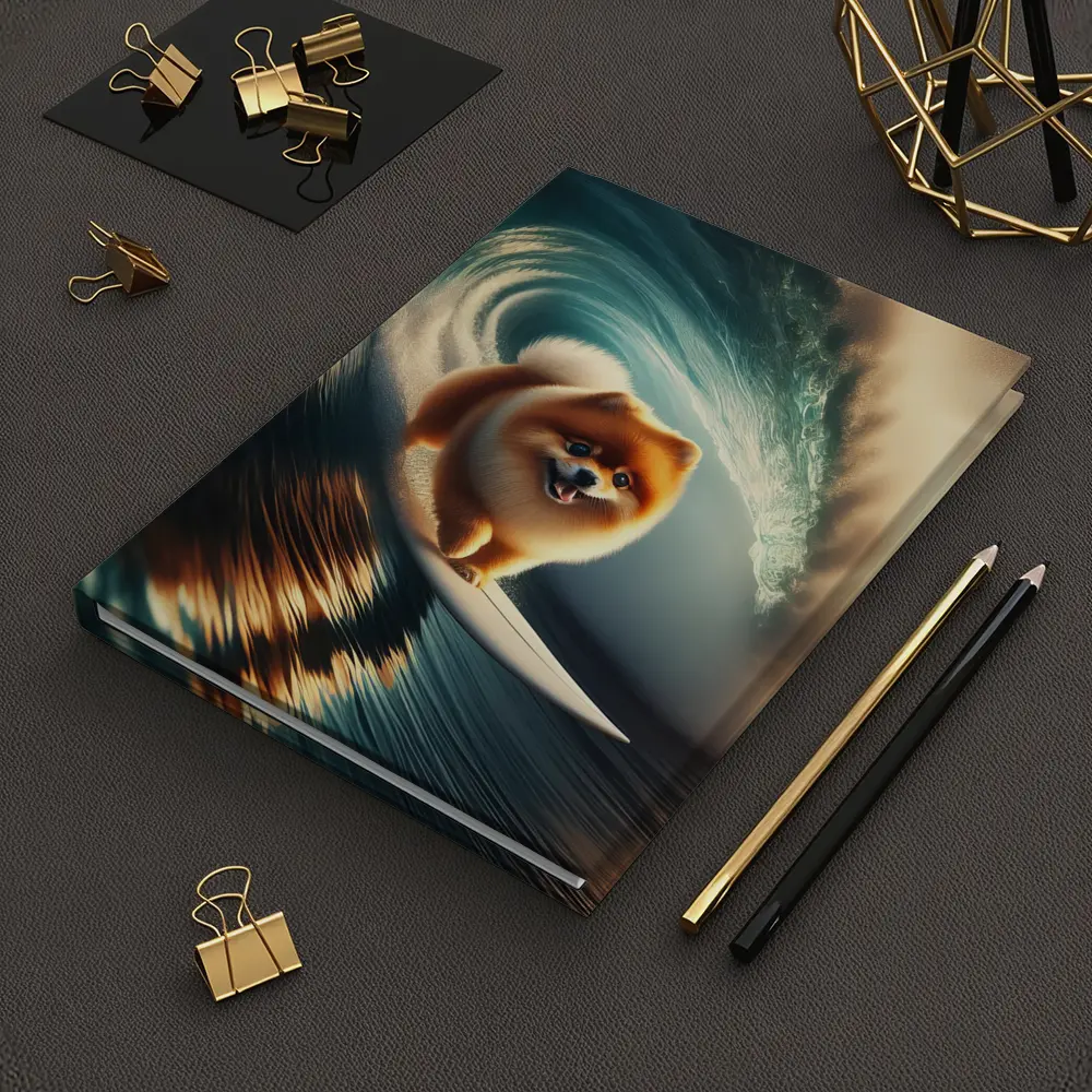 Pomeranian Surfing Barrel Wave Ocean – Notebooks