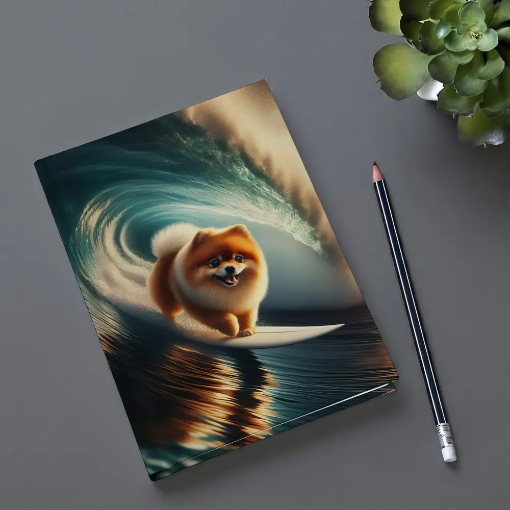 Pomeranian Surfing Barrel Wave Ocean – Notebooks
