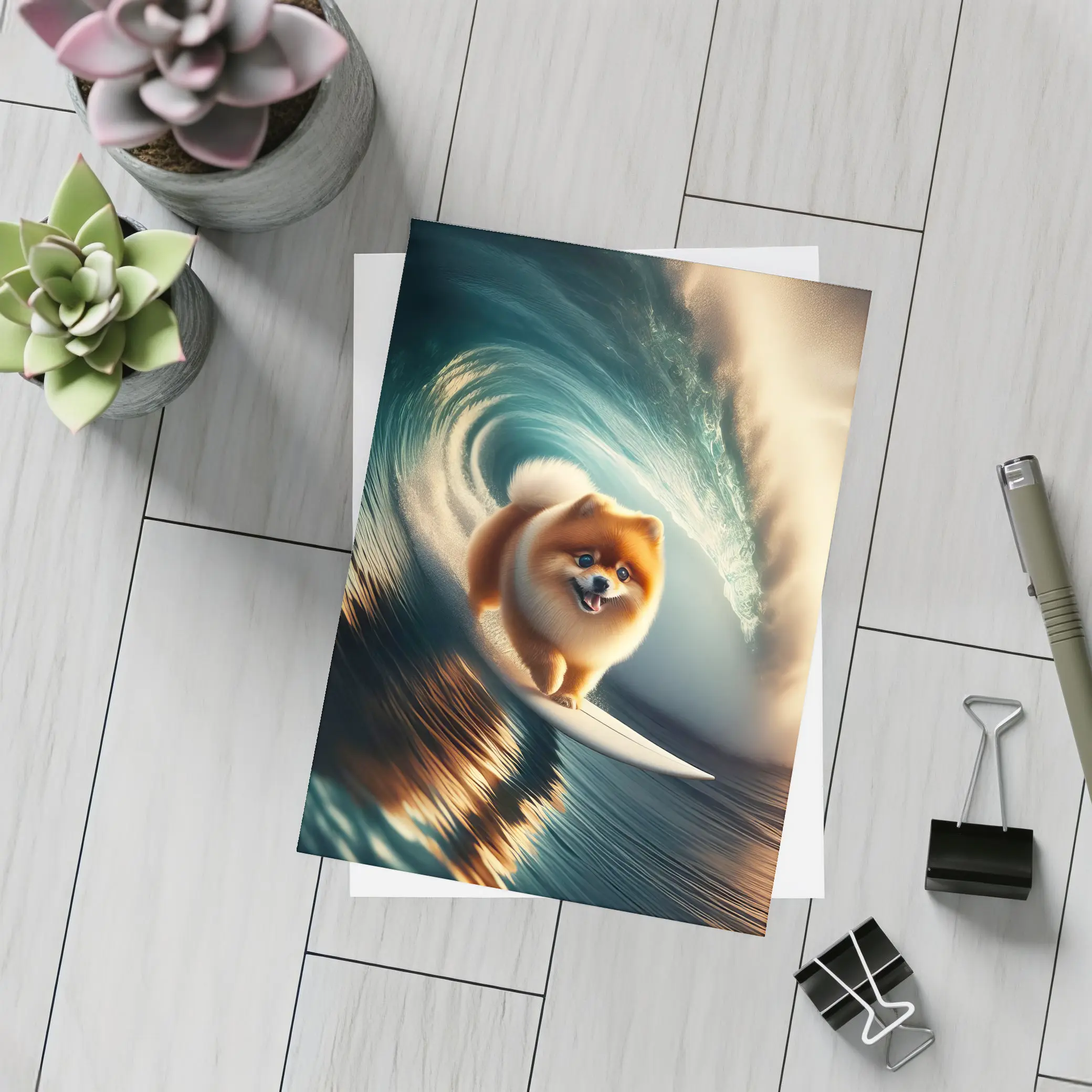 Pomeranian Surfing Barrel Wave Ocean – Postcards