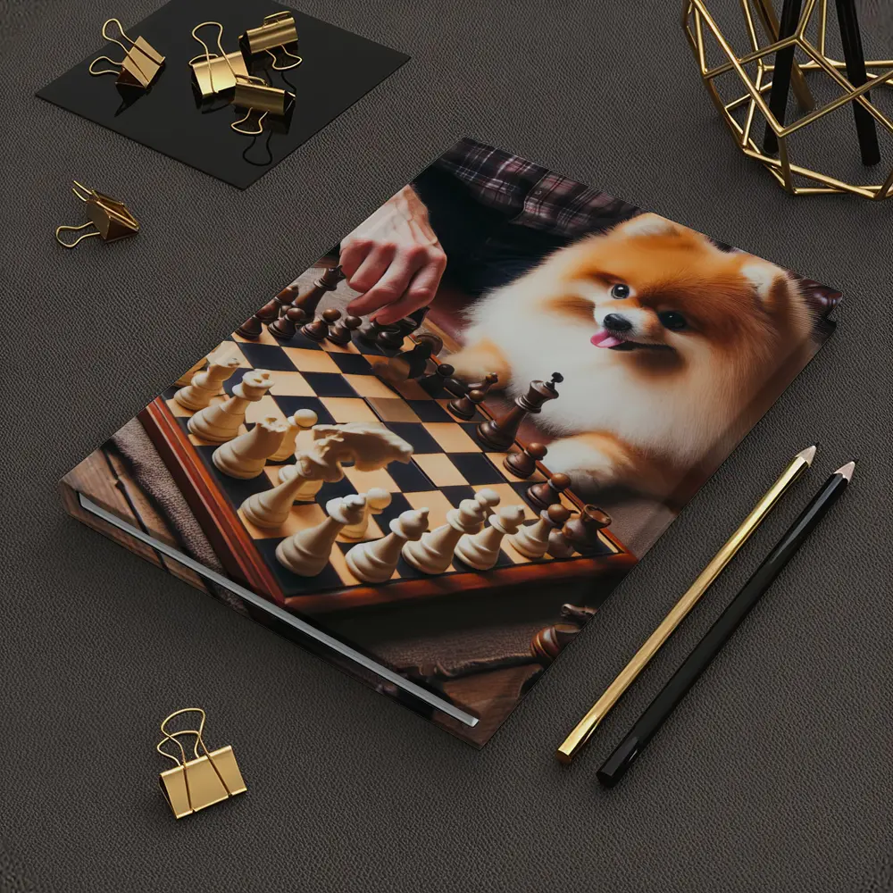 Pomeranian Dog Playing Chess With Man – Notebooks