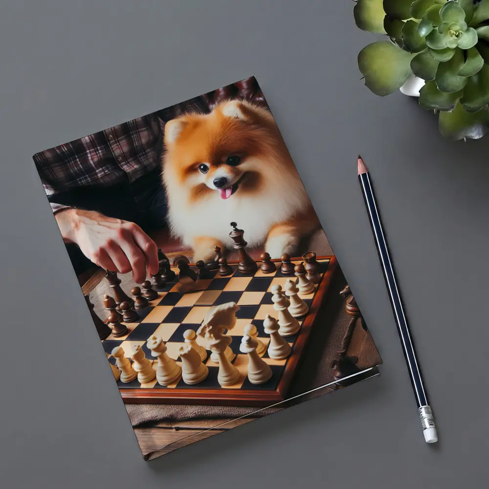 Pomeranian Dog Playing Chess With Man – Notebooks