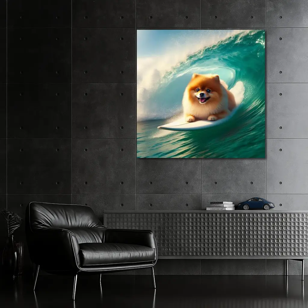 Pomeranian Surfing Ocean Wave Tube – Wall Art