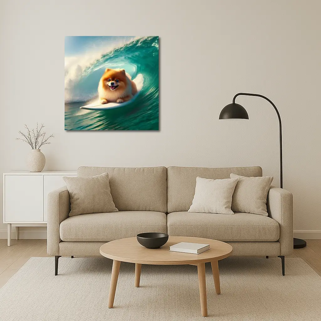 Pomeranian Surfing Ocean Wave Tube – Wall Art