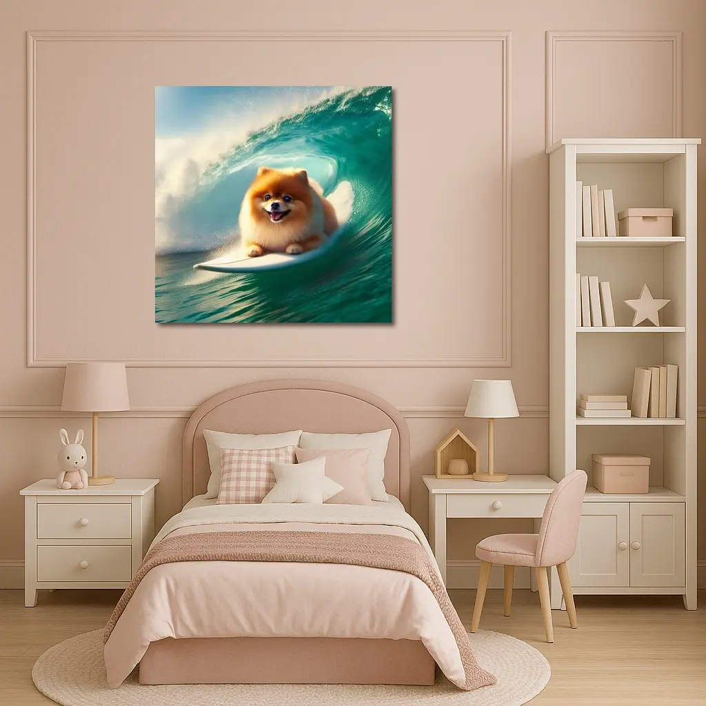 Pomeranian Surfing Ocean Wave Tube – Wall Art