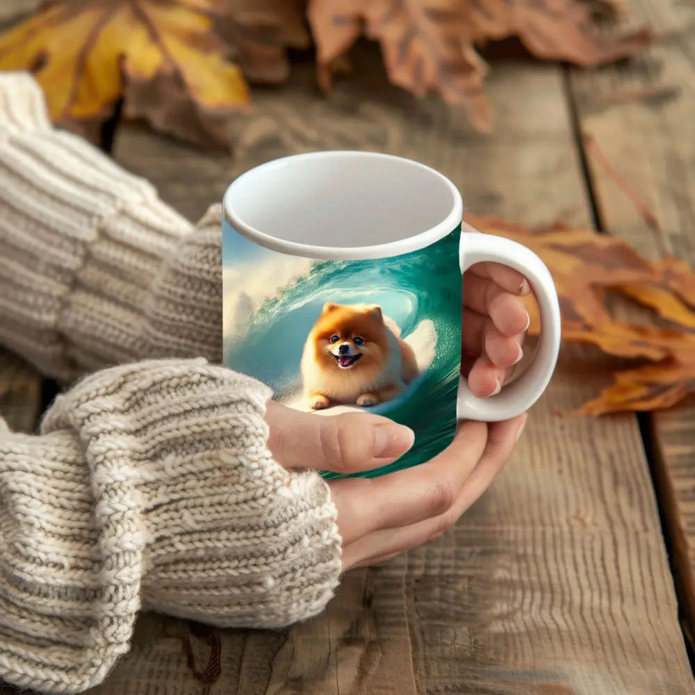 Pomeranian Surfing Ocean Wave Tube – Mugs