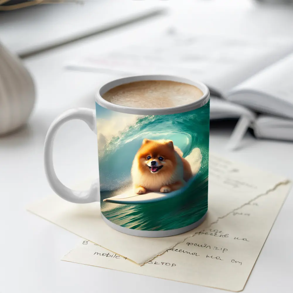 Pomeranian Surfing Ocean Wave Tube – Mugs