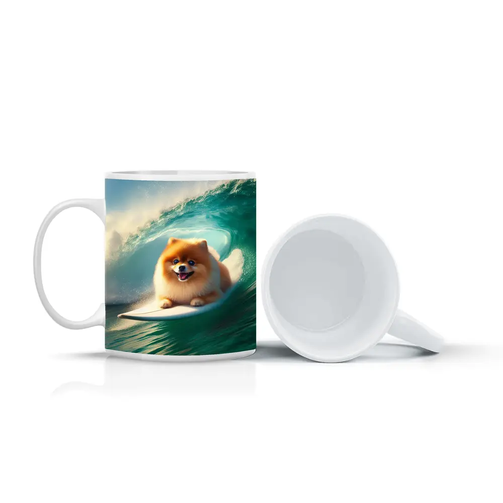 Pomeranian Surfing Ocean Wave Tube – Mugs