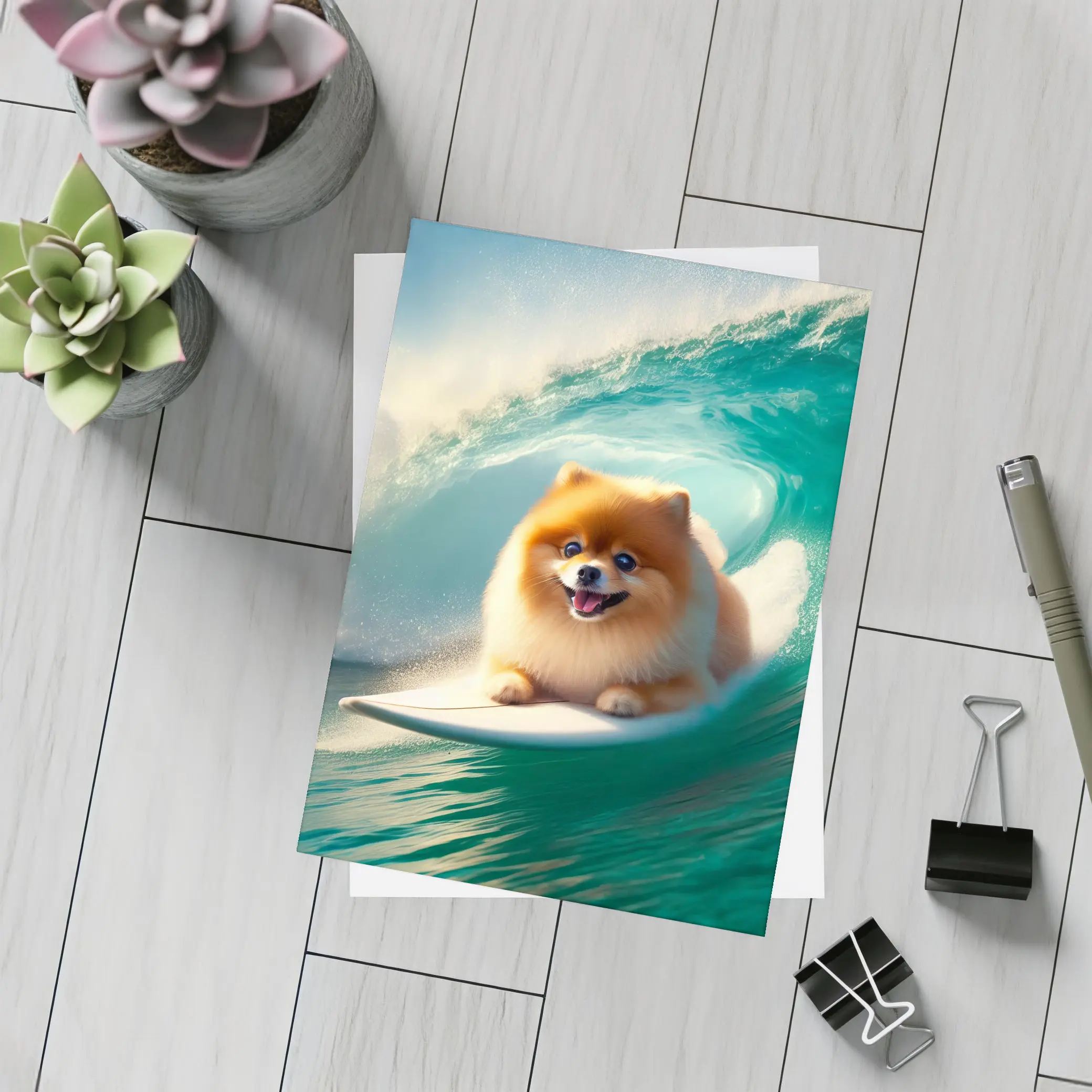 Pomeranian Surfing Ocean Wave Tube – Postcards