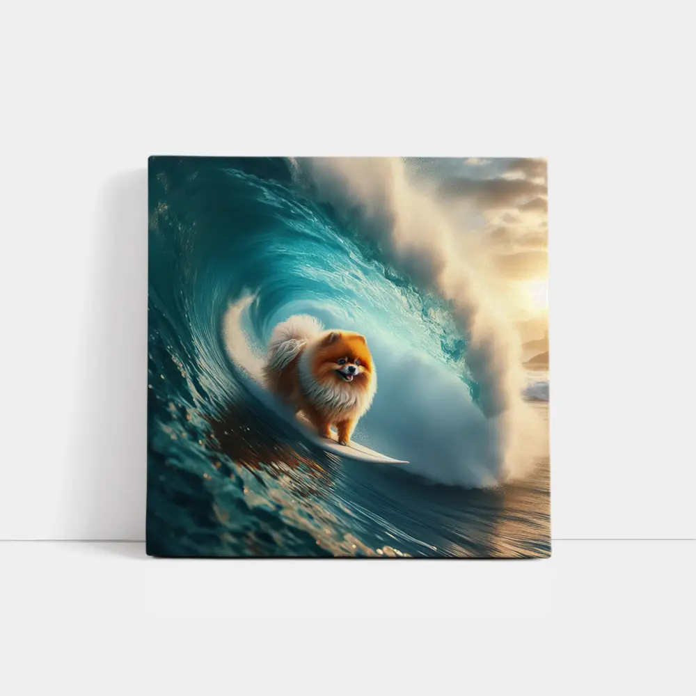Pomeranian Surfing Massive Ocean Wave – Wall Art