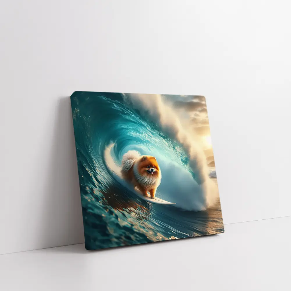 Pomeranian Surfing Massive Ocean Wave – Wall Art