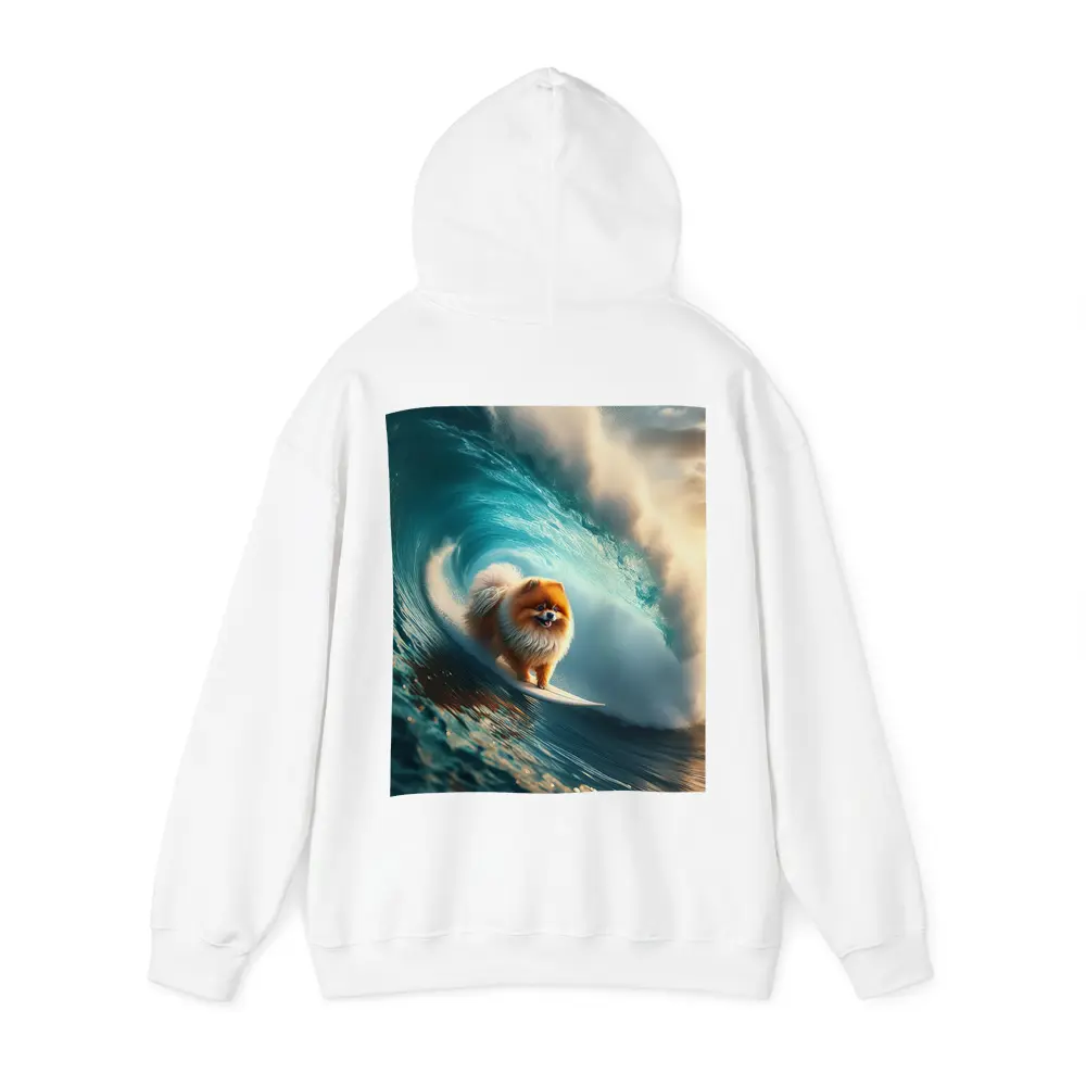 Pomeranian Surfing Massive Ocean Wave – Hoodies