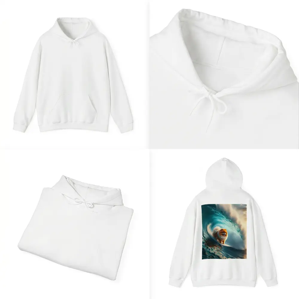 Pomeranian Surfing Massive Ocean Wave – Hoodies